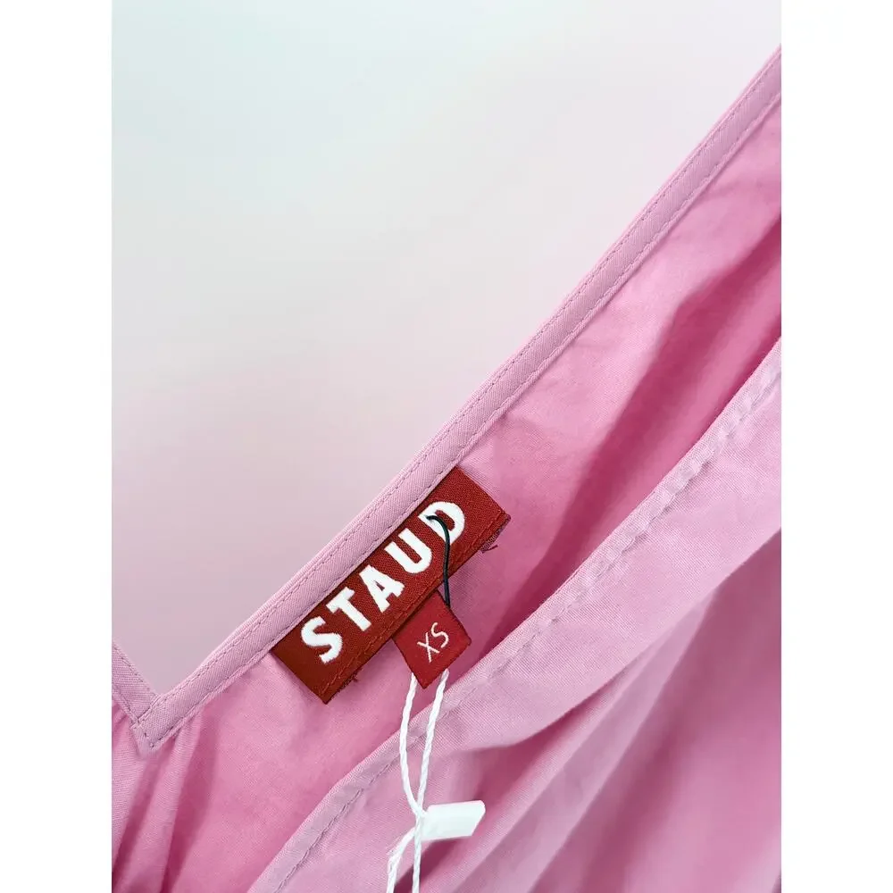 Staud Shelby Long Sleeve Plunging V-Neck Blouse Top Quartz Pink Women's XS